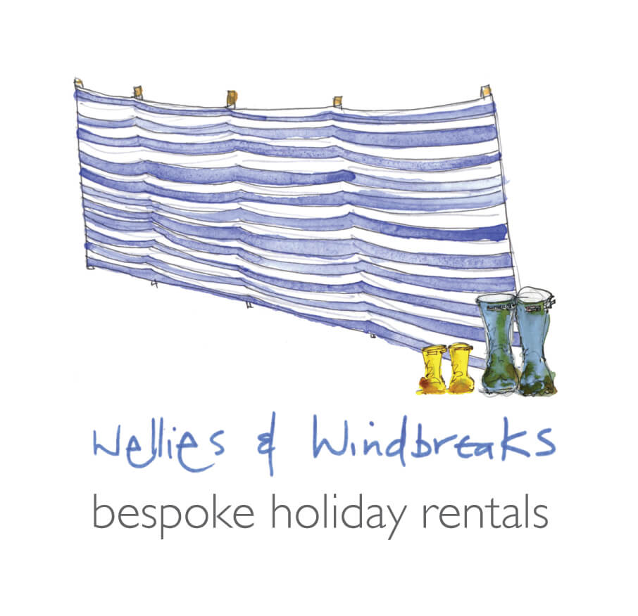 Wellies & windbreaks bespoke holiday rentals logo hand drawn